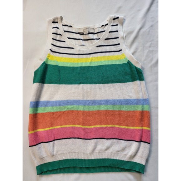 LOFT Sweaters - Loft Womens Striped Cotton Knit Sweater Vest Multi Color Sleeveless Top Size M